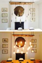 Rustic Wood Chandelier - 17 Pendant Fixture Reclaimed Farm Lighting Led Bulbs Edison Dining