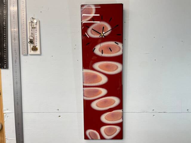 Dark Red & Rose Gold Abstract Resin Wall Clock, Long Modern Unusual Home Decor, Luxury Clocks - image 1