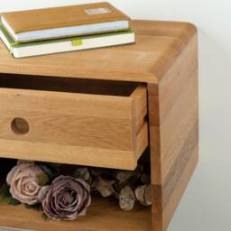 Floating Nightstand With Drawer & Open Shelf in Solid Oak - Modern Wall Mounted - thumbnail 2