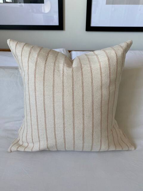 Beige Striped Pillow Covers, Farmhouse Woven Cotton Cushion - image 1
