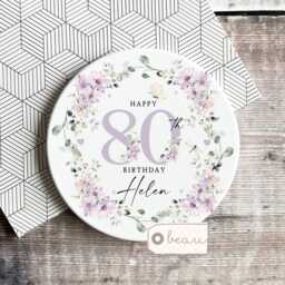 Personalised Happy Birthday Gift Age Milestone 18 21 30 40 50 60 70 80 90 Lilac Floral Design Home Linen Style Cushion Friend Gift - thumbnail 4