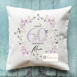 Personalised Happy Birthday Gift Age Milestone 18 21 30 40 50 60 70 80 90 Lilac Floral Design Home Linen Style Cushion Friend Gift