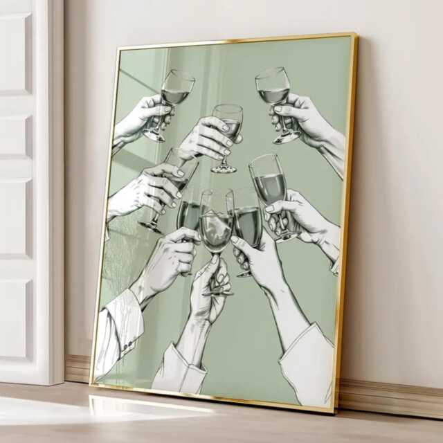 Sage Green Kitchen Print Cheers Wine Poster Trendy Picture Bar - image 1