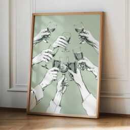 Sage Green Kitchen Print Cheers Wine Poster Trendy Picture Bar - thumbnail 3