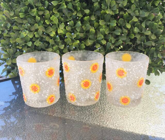 Set Of 3 Sun Frosted Glass Votive Candle Holders - image 1