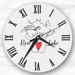 Line Art Couple Heart Romantic Grey Personalised Gift Clock - thumbnail 1