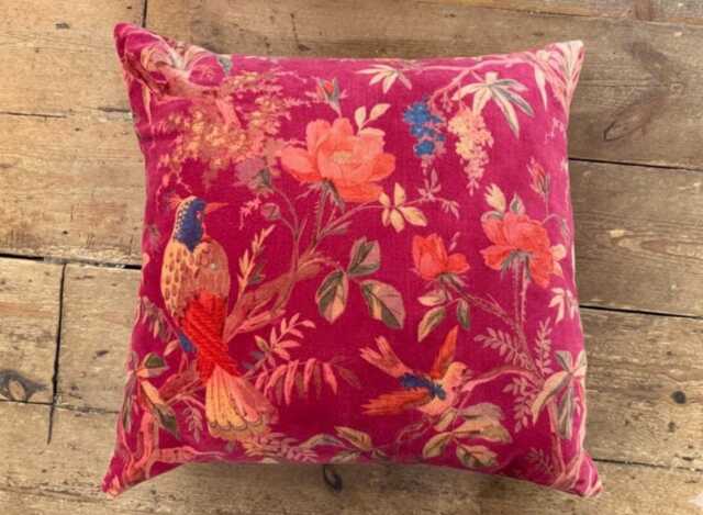 Dark Pink Bohemian Style Cotton Velvet Birds Design Cushion Cover 50cm By - image 1