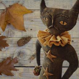 Primitive Halloween Fall Cat Doll Pattern With Clay Jack-O-Lantern & Stars Etsyfolk - thumbnail 2