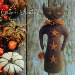 Primitive Halloween Fall Cat Doll Pattern With Clay Jack-O-Lantern & Stars Etsyfolk - thumbnail 1