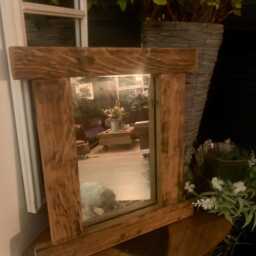 Rustic Handmade Oak Mirror, Made From Reclaimed Whisky/Wine Barrel & Salvaged Glass, Finished in Oils To Rich Wooden - thumbnail 3