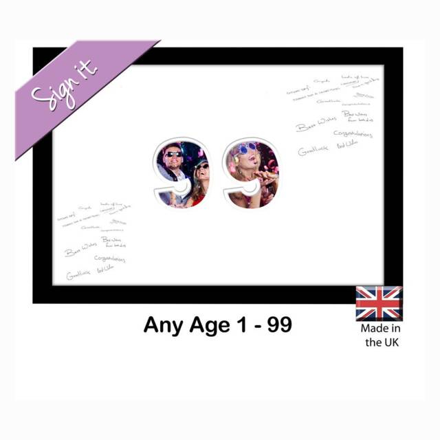 Personalised Photo Frame For Signing Any Age 1-99 Birthday Anniversary Unique Gift Present Cut Out Numbers Double Mounted , 14028D - image 1