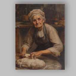 Traditional Elderly Baker Kneading Fresh Bread Dough Canvas Wall Art Print Decor Picture Ready To Hang - thumbnail 1