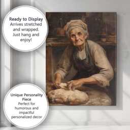 Traditional Elderly Baker Kneading Fresh Bread Dough Canvas Wall Art Print Decor Picture Ready To Hang - thumbnail 3