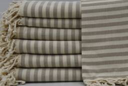 "Beige Striped Towel, Bath Towel, Hammam Towel, Turkish Towel, 40""x68"