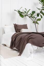 Washed Linen Throw Blanket - Brown Fringed, Soft European Flax - thumbnail 1