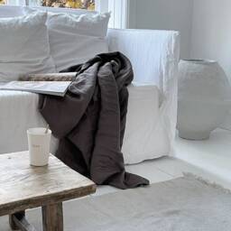 Washed Linen Throw Blanket - Brown Fringed, Soft European Flax - thumbnail 2