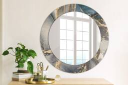 Abstract Fluid, Gray, Round Mirror Frame, Decorative Mirror, Frame Print, Unique Wall