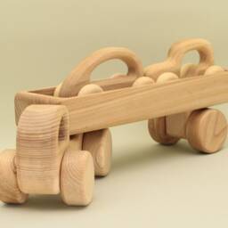 Handmade Ash Wood Car & Trailer Set Montessori Toy Vehicle - thumbnail 2