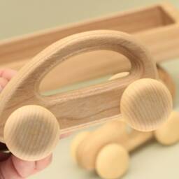 Handmade Ash Wood Car & Trailer Set Montessori Toy Vehicle - thumbnail 4