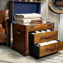 Hand Dyed Luxury Leather Drawer Chest - Handmade in England 2 Storage Trunk - thumbnail 3