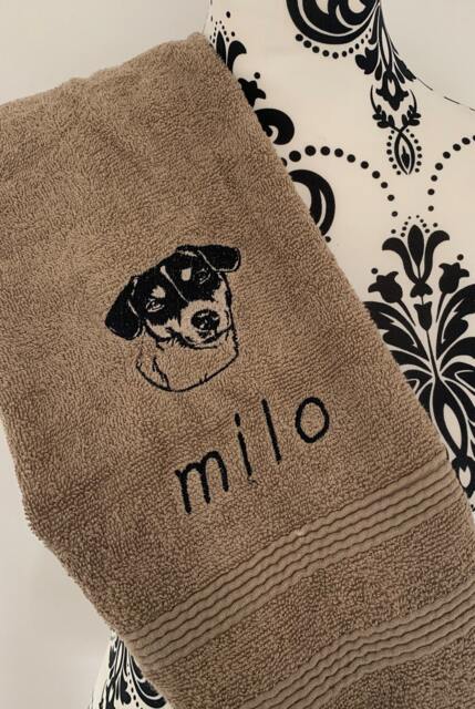 Dog Towel - Personalised Face Cloth/Hand Bath Embroidered Dog & Text Jack Russel Terrier - image 1