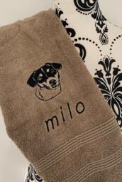 Dog Towel - Personalised Face Cloth/Hand Bath Embroidered Dog & Text Jack Russel Terrier - thumbnail 1