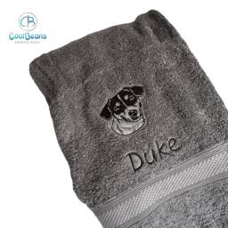 Dog Towel - Personalised Face Cloth/Hand Bath Embroidered Dog & Text Jack Russel Terrier - thumbnail 2