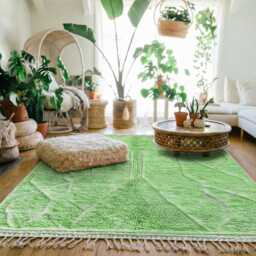 Moroccan Green Berber Rug, Handwoven Wool Shag Rug With Geometric Diamond Trellis, Authentic Beni Ourain Style Carpet, Large 9x12 Area - thumbnail 3