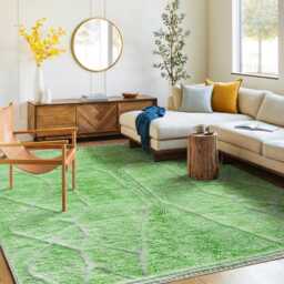 Moroccan Green Berber Rug, Handwoven Wool Shag Rug With Geometric Diamond Trellis, Authentic Beni Ourain Style Carpet, Large 9x12 Area - thumbnail 2