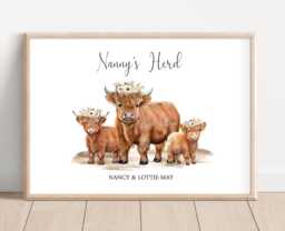 Personalised Highland Cow Nan Grandparent Gift Print - Up To 8 Unframed - thumbnail 1
