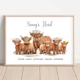 Personalised Highland Cow Nan Grandparent Gift Print - Up To 8 Unframed - thumbnail 3