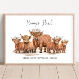 Personalised Highland Cow Nan Grandparent Gift Print - Up To 8 Unframed - thumbnail 2