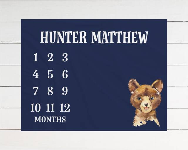 Milestone Blanket Personalized Monthly Growth Tracker Custom Baby Shower Gift For New Mom Watercolor Newborn Nursery Bear - image 1