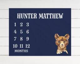 Milestone Blanket Personalized Monthly Growth Tracker Custom Baby Shower Gift For New Mom Watercolor Newborn Nursery Bear - thumbnail 1