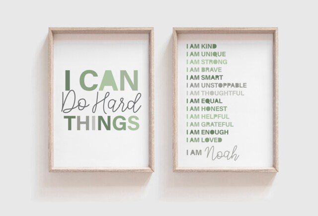 I Am Print, 2 Positive Affirmations, Can Do Hard Things, Boys Nursery Bedroom Decor, Wall Art, Motivational Print - image 1