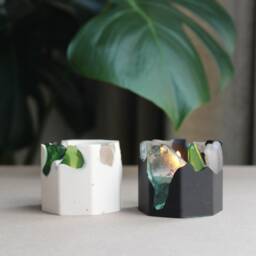 Handmade Scottish Sea Glass Tealight Holder, Jesmonite Coastal Decor - thumbnail 4