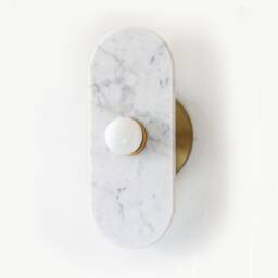 Mid Century Cararra Marble & Brass Sconce Light Vanity Fixture Bathroom Dining Room Lighting - thumbnail 3