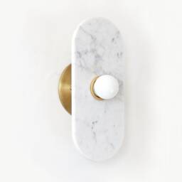 Mid Century Cararra Marble & Brass Sconce Light Vanity Fixture Bathroom Dining Room Lighting - thumbnail 2