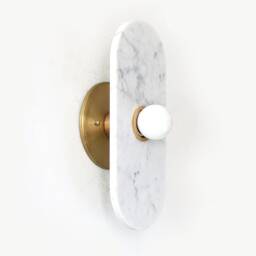 Mid Century Cararra Marble & Brass Sconce Light Vanity Fixture Bathroom Dining Room Lighting - thumbnail 4