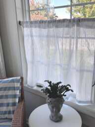 Blue Striped Light Weight Linen Cafe Curtain, Tier Curtain Window Treatments-Curtains , Modern Curtains, Sheer Linen, Vintage Beach Feel