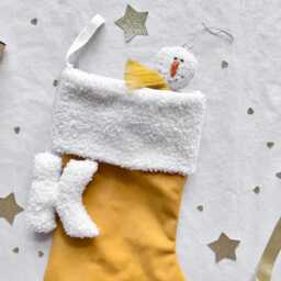Mustard Velvet Christmas Stocking With A Boucle Cuff - Personalised Holiday Decor, Yellow Xmas Sock - thumbnail 2