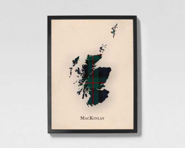 Clan Mackinlay Scottish Tartan Map - Of Scotland Family Wall Decor, Ready To Hang - image 1
