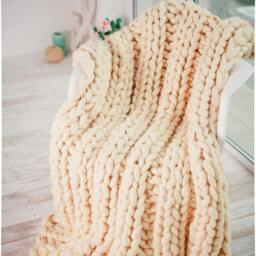 Hand Knitted Merino Wool Chunky Blanket Double-Sided Throw - thumbnail 3