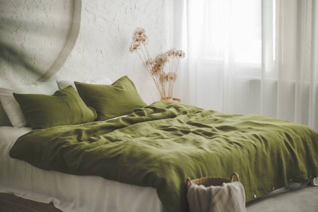 Moss Green Linen Duvet Cover, King, Queen 100% Natural Handmade Soft Quilt Available in Various Colors - image 1