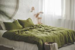 Moss Green Linen Duvet Cover, King, Queen 100% Natural Handmade Soft Quilt Available in Various Colors