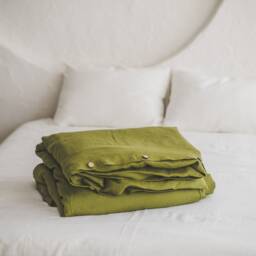 Moss Green Linen Duvet Cover, King, Queen 100% Natural Handmade Soft Quilt Available in Various Colors - thumbnail 3