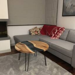 Personalised River Table, Ash Coffee Table With Hairpin Legs, Round Live Edge Unique Wedding Gift, Contemporary Furniture - thumbnail 4