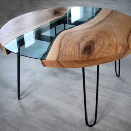 Personalised River Table, Ash Coffee Table With Hairpin Legs, Round Live Edge Unique Wedding Gift, Contemporary Furniture - thumbnail 2