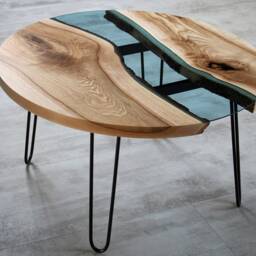 Personalised River Table, Ash Coffee Table With Hairpin Legs, Round Live Edge Unique Wedding Gift, Contemporary Furniture - thumbnail 3