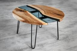 Personalised River Table, Ash Coffee Table With Hairpin Legs, Round Live Edge Unique Wedding Gift, Contemporary Furniture - thumbnail 1